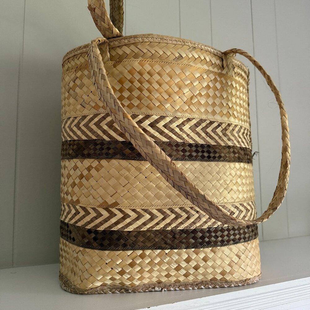 Source Unknown Tan and Brown Woven Tote